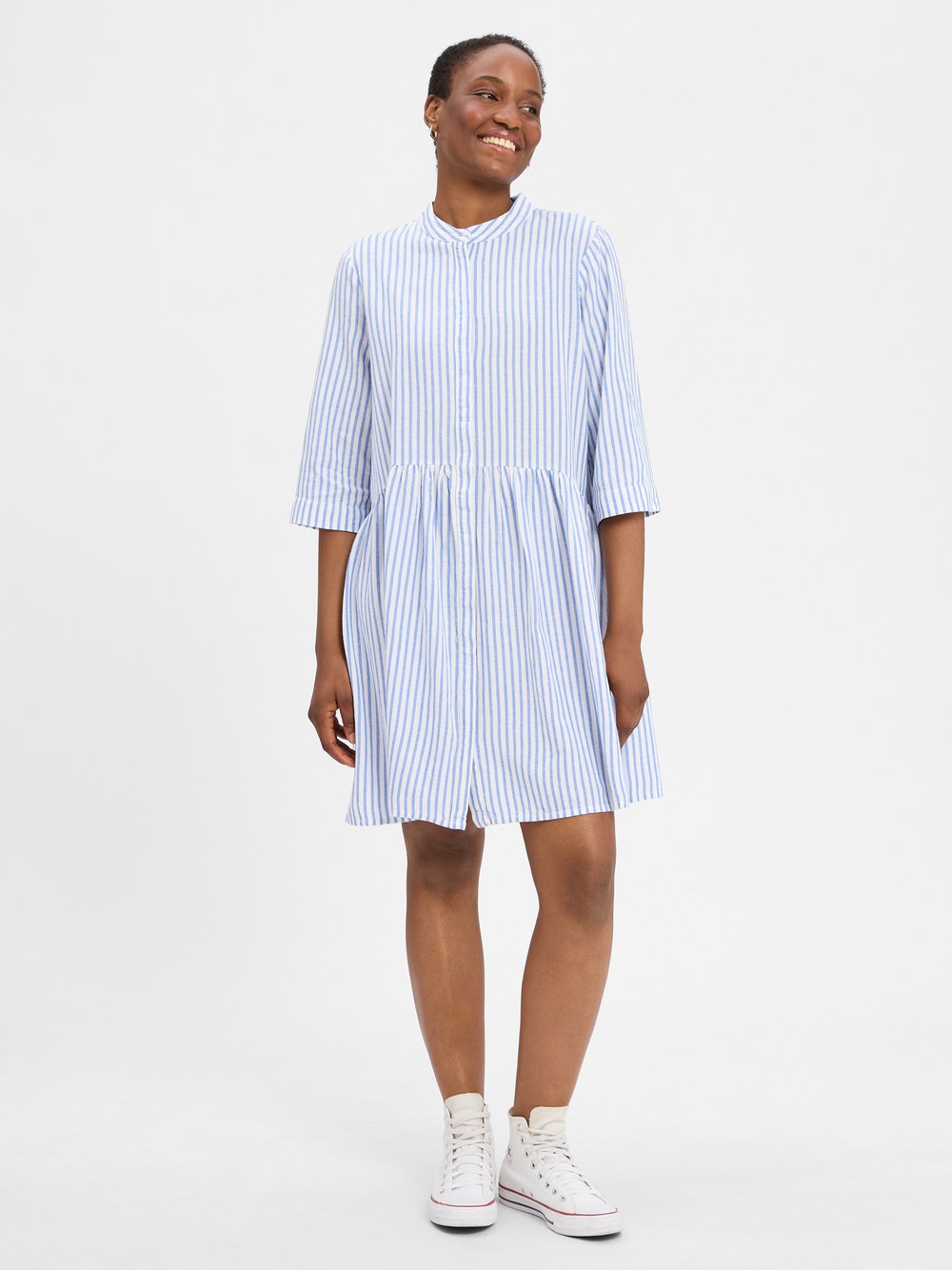 mbyM Kleid  mit Leinenanteil Damen Viskose mehrfarbig gestreift, L