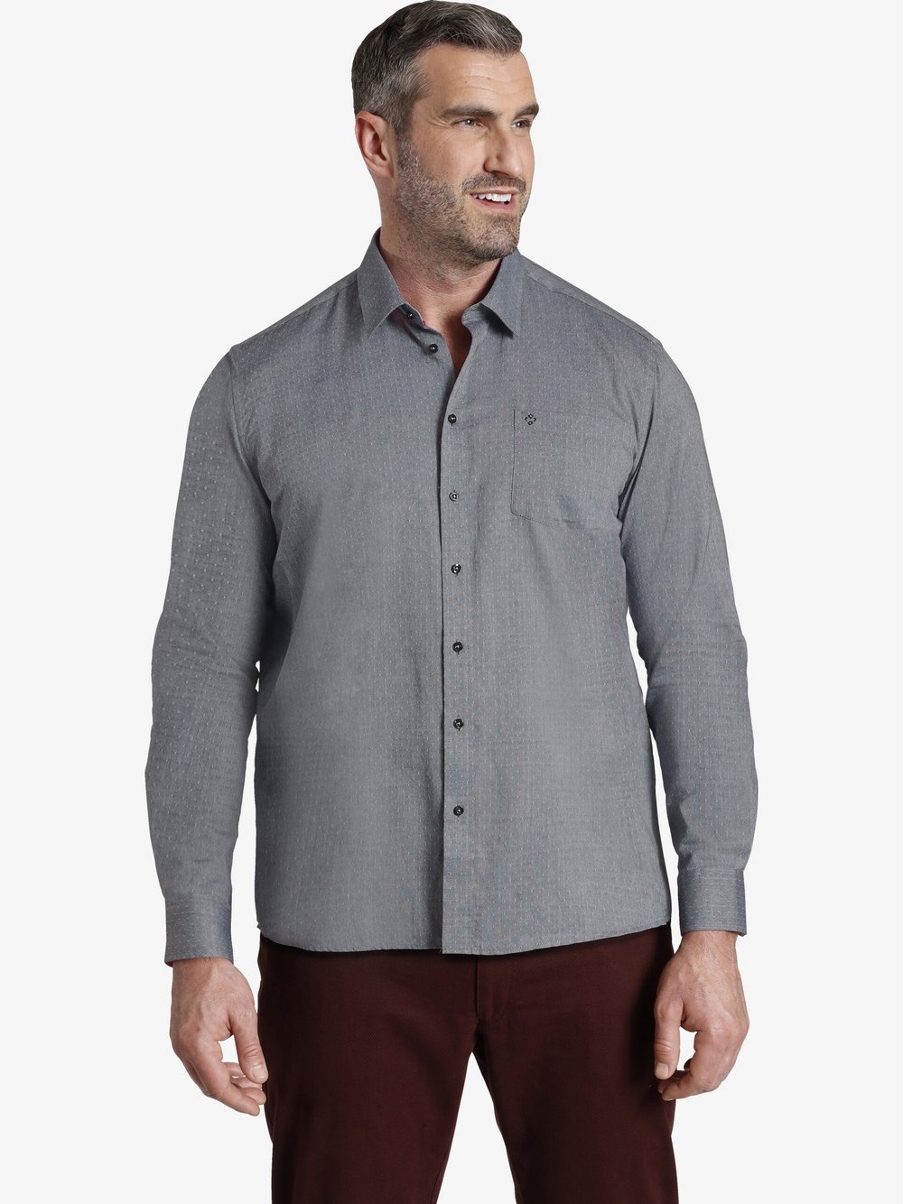 Charles Colby Jacquardhemd Herren Regular Fit Baumwolle grau bedruckt, XXXL