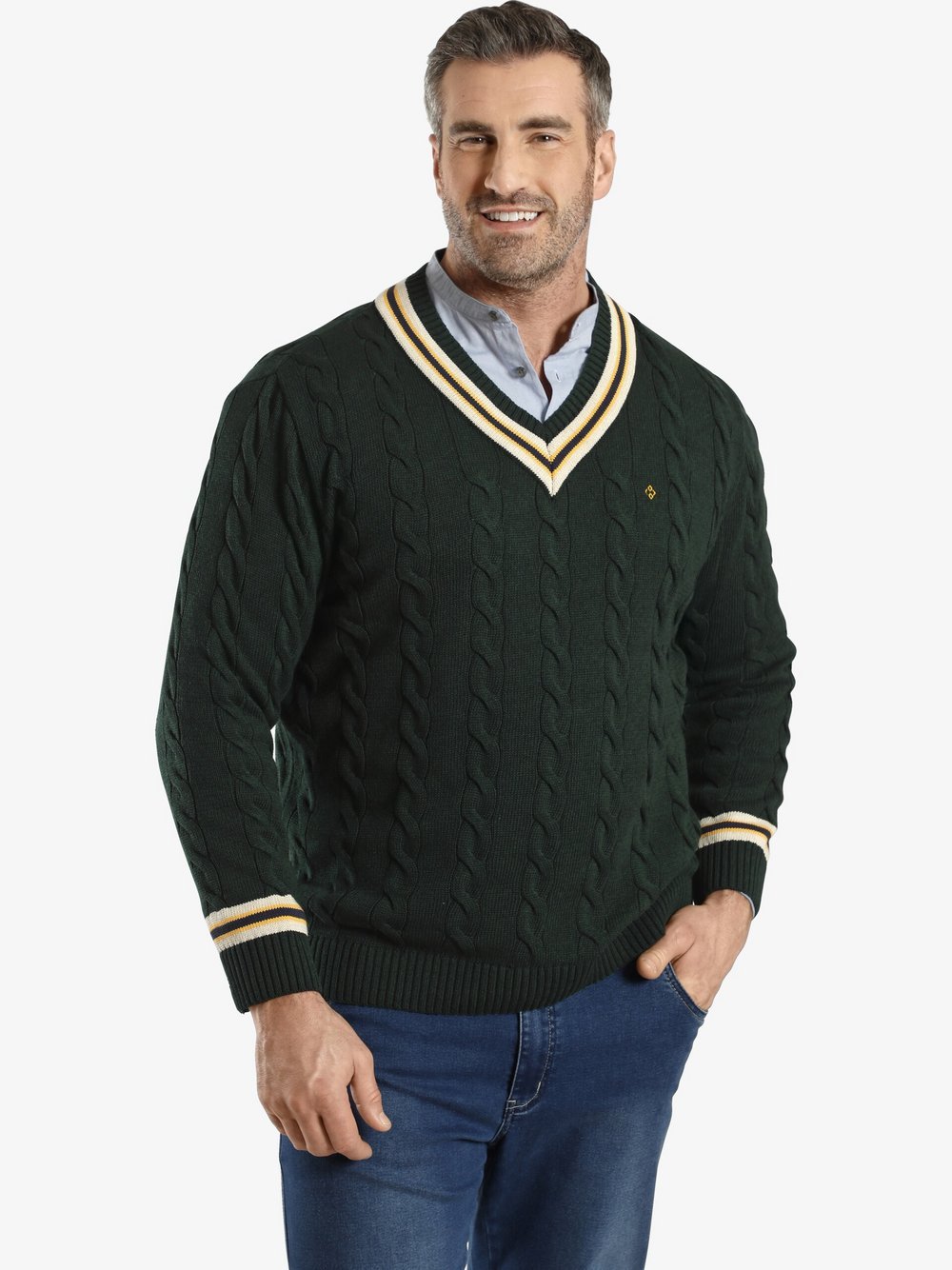 Charles Colby Pullover Herren Baumwolle grün, XXL