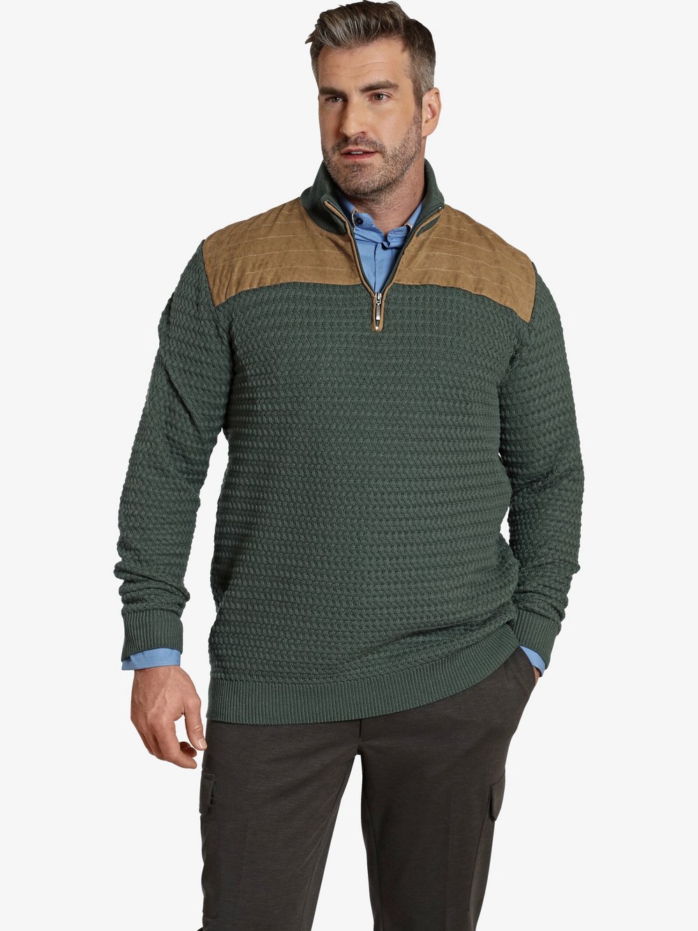 Charles Colby Pullover Herren Baumwolle grün gemustert, L