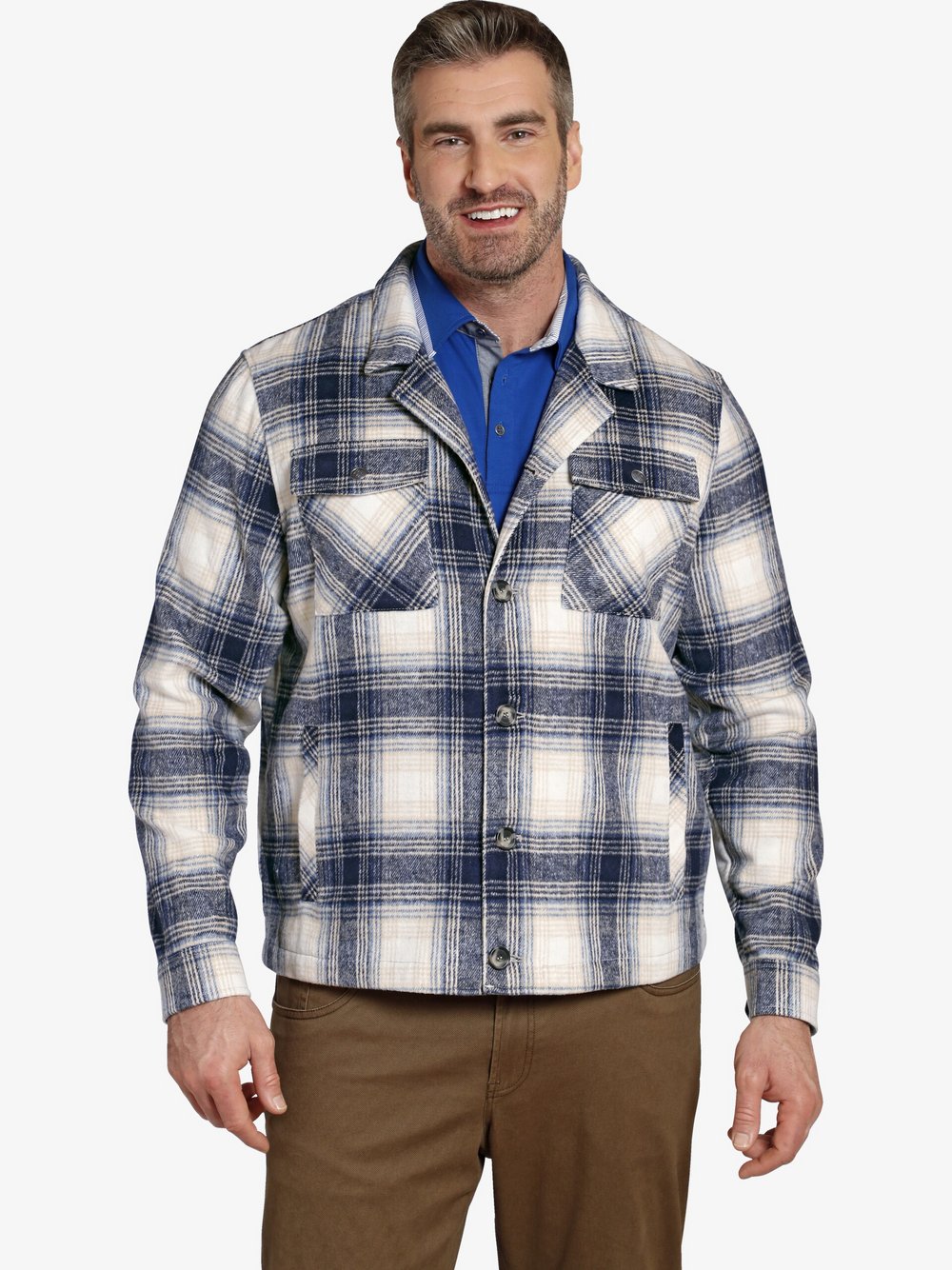 Charles Colby Outdoorhemd Herren Baumwolle blau kariert, 58