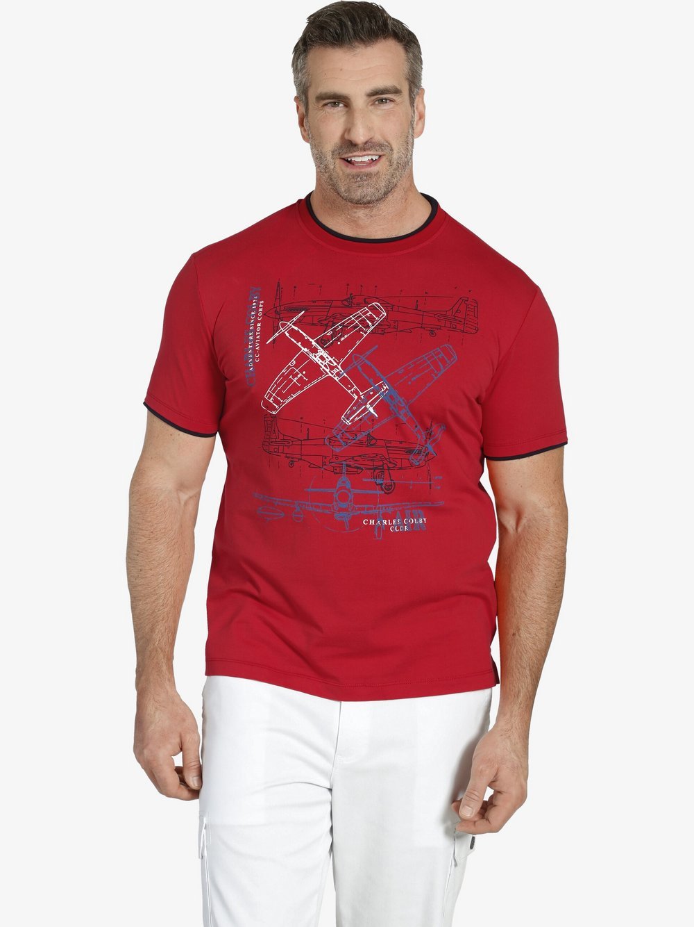 Charles Colby T-Shirt Herren Baumwolle rot bedruckt, L