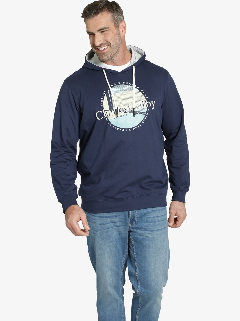 Charles Colby Sweatshirt Herren Baumwolle blau bedruckt, XXXL