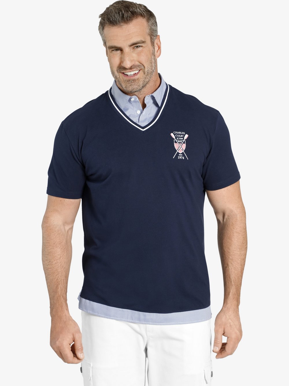 Charles Colby Poloshirt Herren Baumwolle blau, XXXL