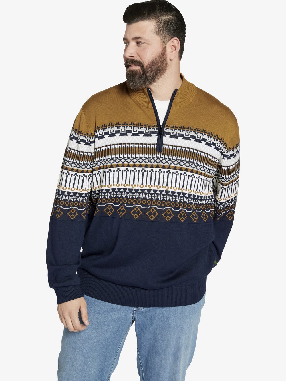 Charles Colby Pullover Herren Baumwolle blau gemustert, XXL