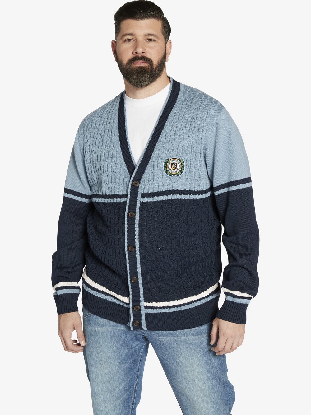 Charles Colby Strickjacke Herren Baumwolle blau gestreift, L