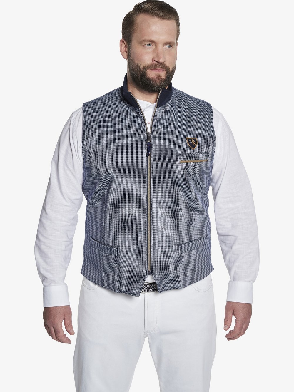 Charles Colby Sweatweste Herren blau bedruckt, L