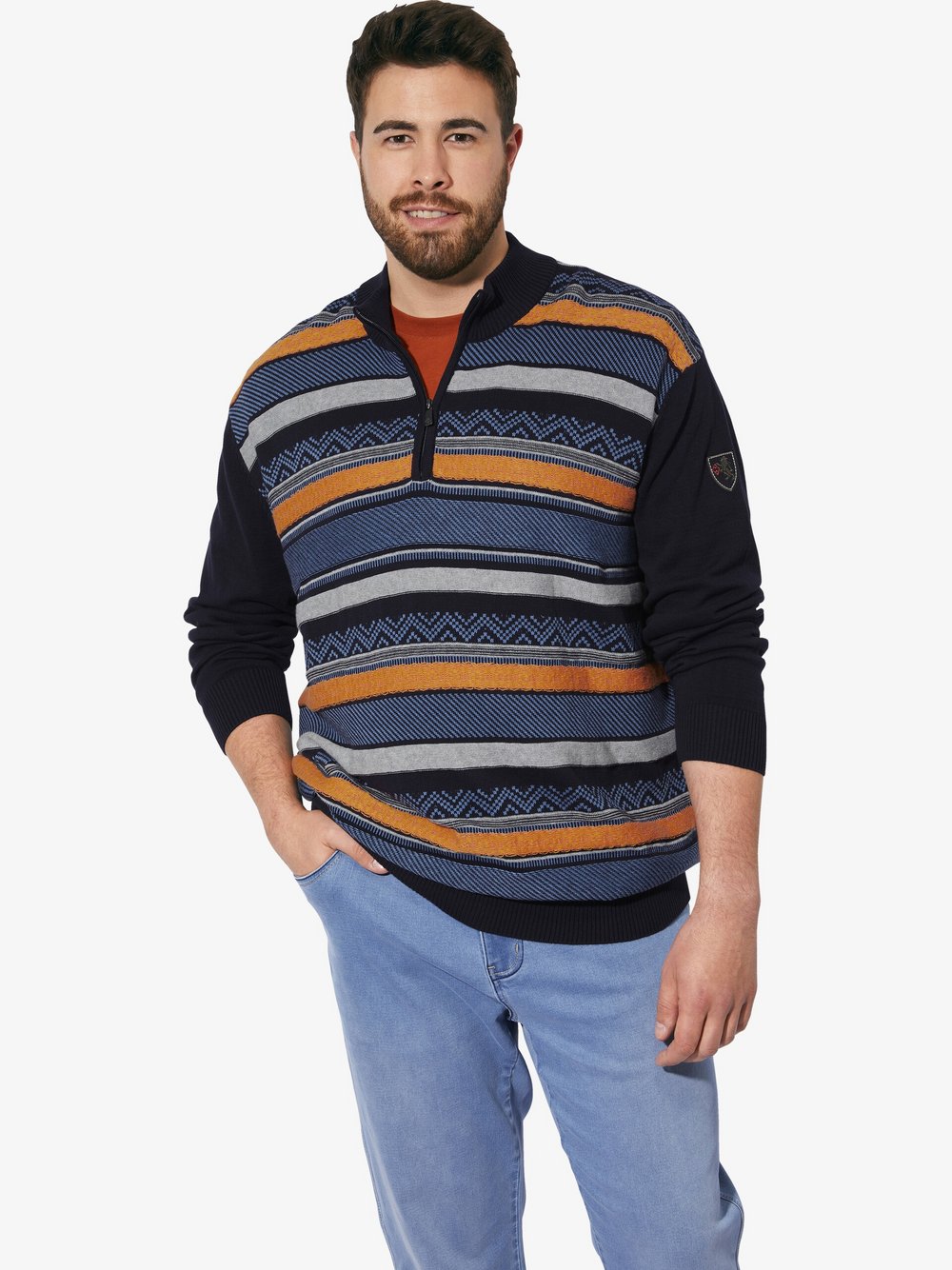 Charles Colby Pullover Herren Baumwolle blau gestreift, 5XL