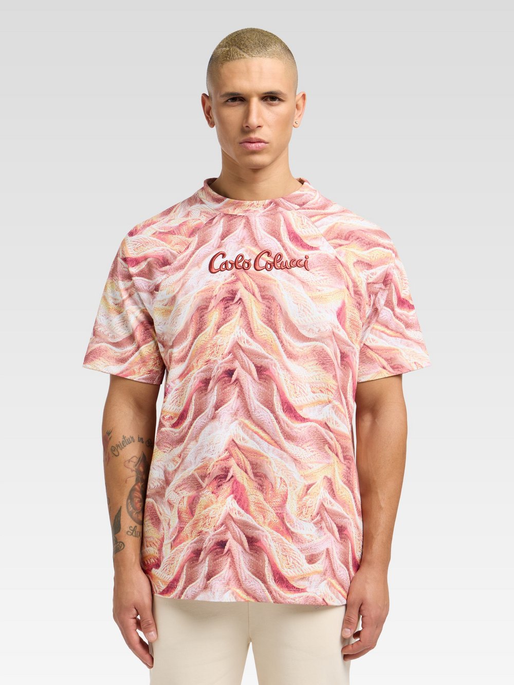 Carlo Colucci T-Shirt  Herren Baumwolle mehrfarbig gemustert, S