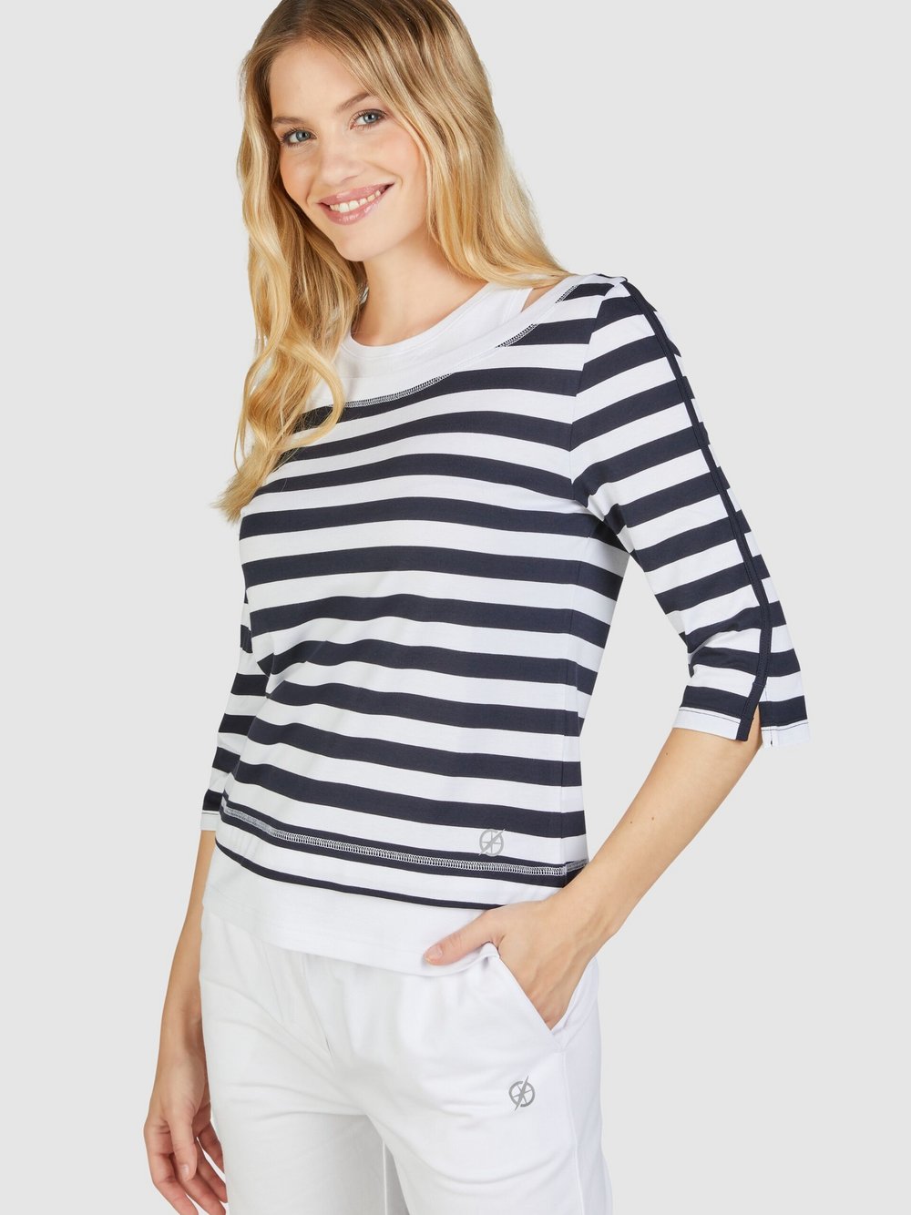 Thumbnail - Navigazione Shirt Damen Baumwolle blau gestreift, 40