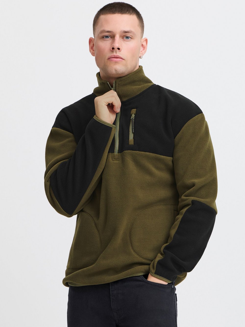 BLEND Fleecejacke Herren grün gemustert, XXL