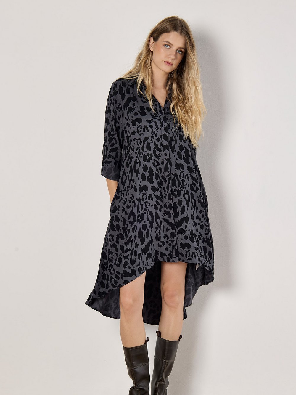 Apricot Minikleid Damen Viskose grau gemustert, 34