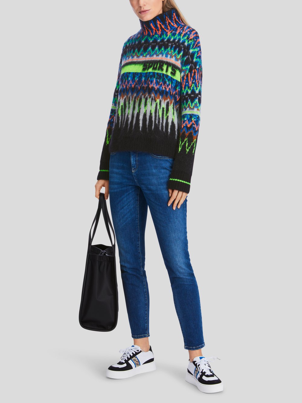 Marc Cain Pullover Damen Polyamid blau gemustert, 42