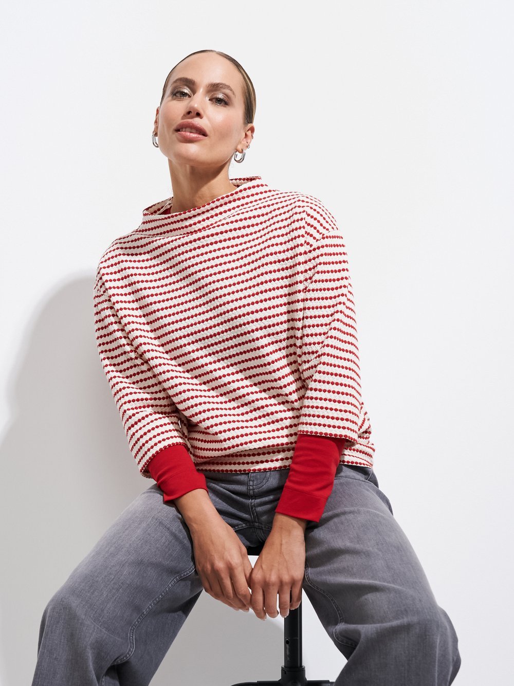 zero Sweatshirt Damen Baumwolle rot gestreift, 40