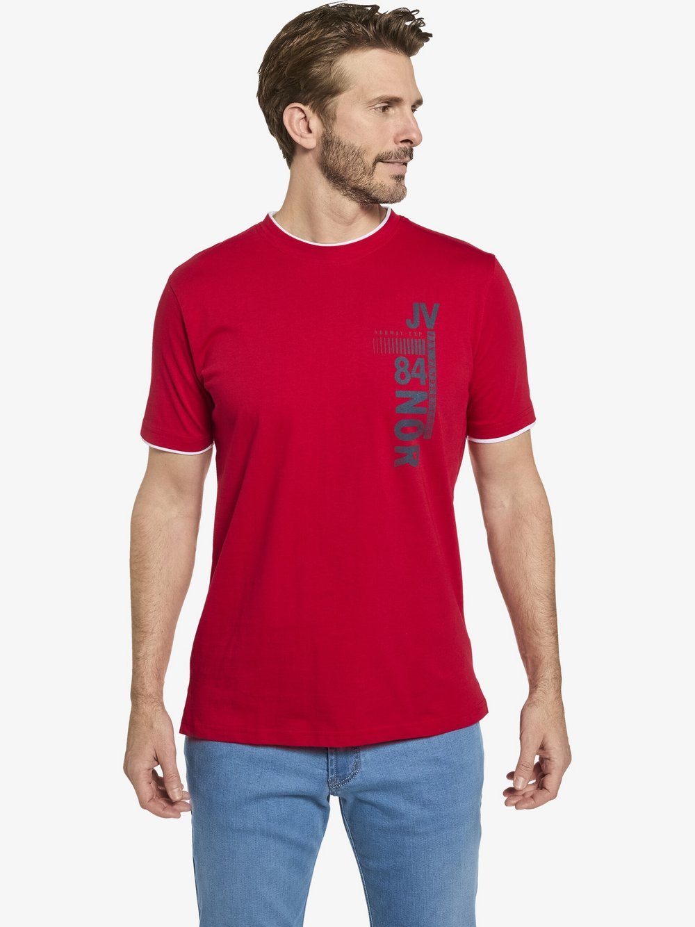 Jan Vanderstorm T-Shirt Herren Baumwolle rot bedruckt, XL