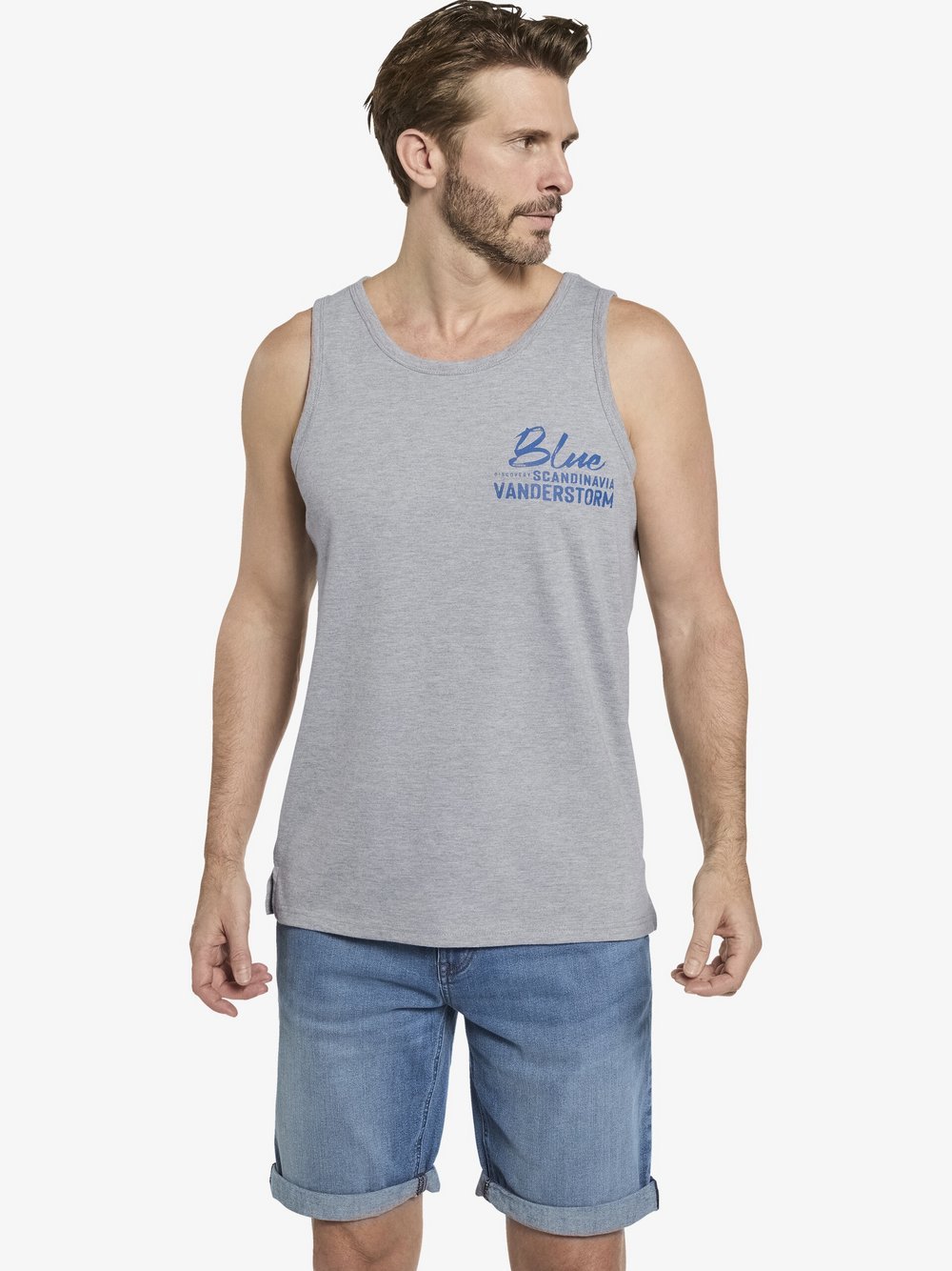 Jan Vanderstorm Tanktop Herren Baumwolle grau bedruckt, XXL