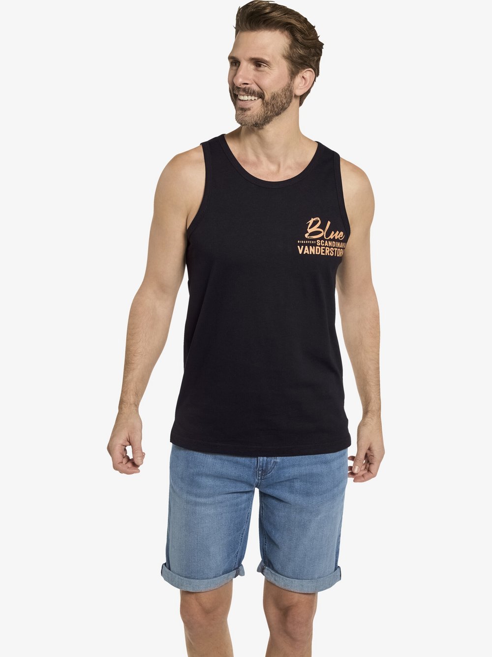 Jan Vanderstorm Tanktop Herren Baumwolle schwarz bedruckt, 7XL