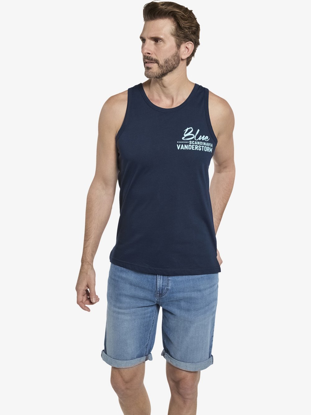 Jan Vanderstorm Tanktop Herren Baumwolle blau bedruckt, L