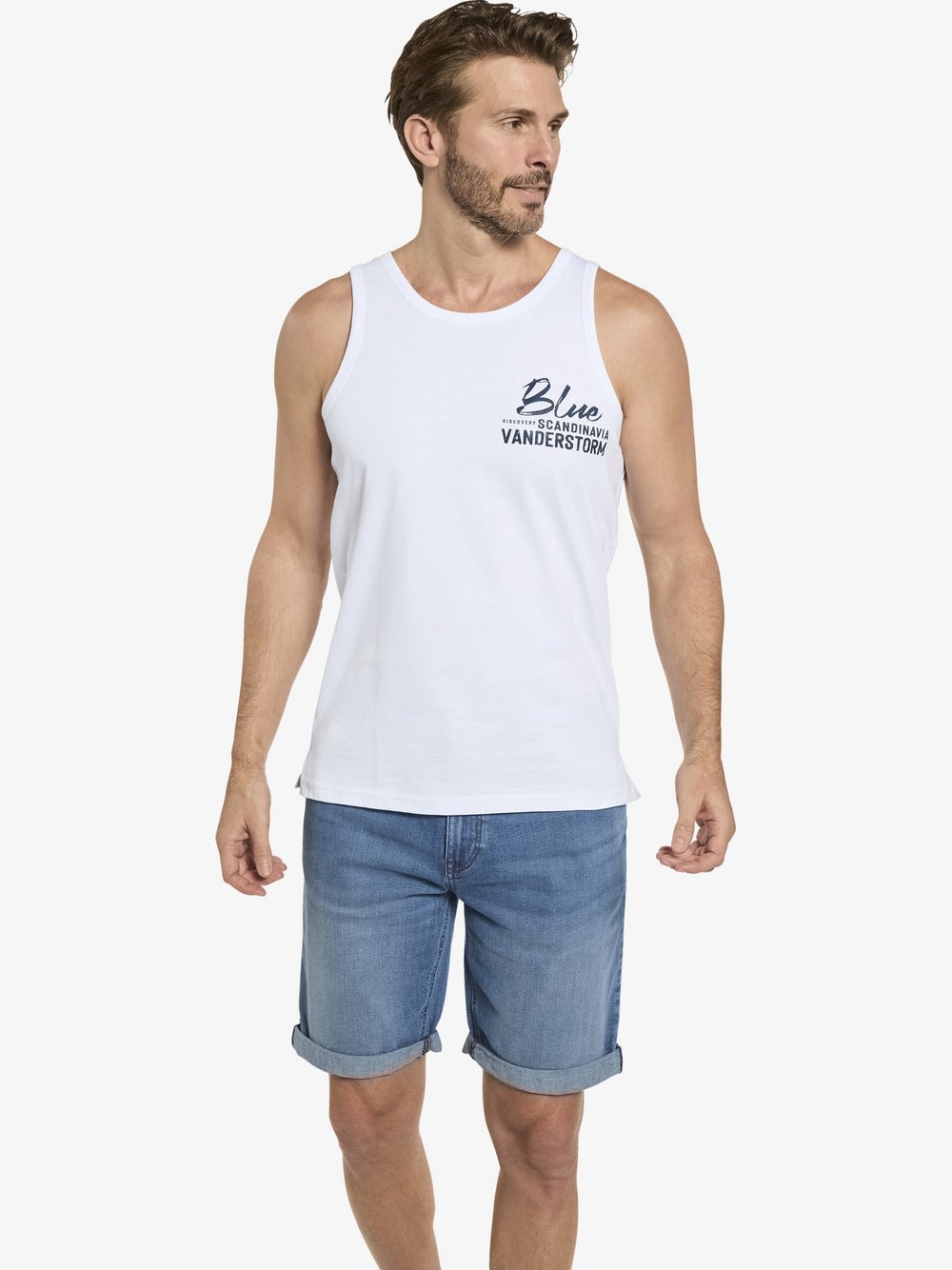 Jan Vanderstorm Tanktop Herren Baumwolle weiß bedruckt, 5XL