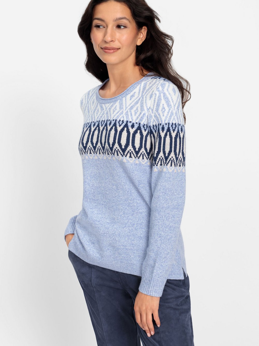 Olsen Pullover Damen Viskose blau bedruckt, 48