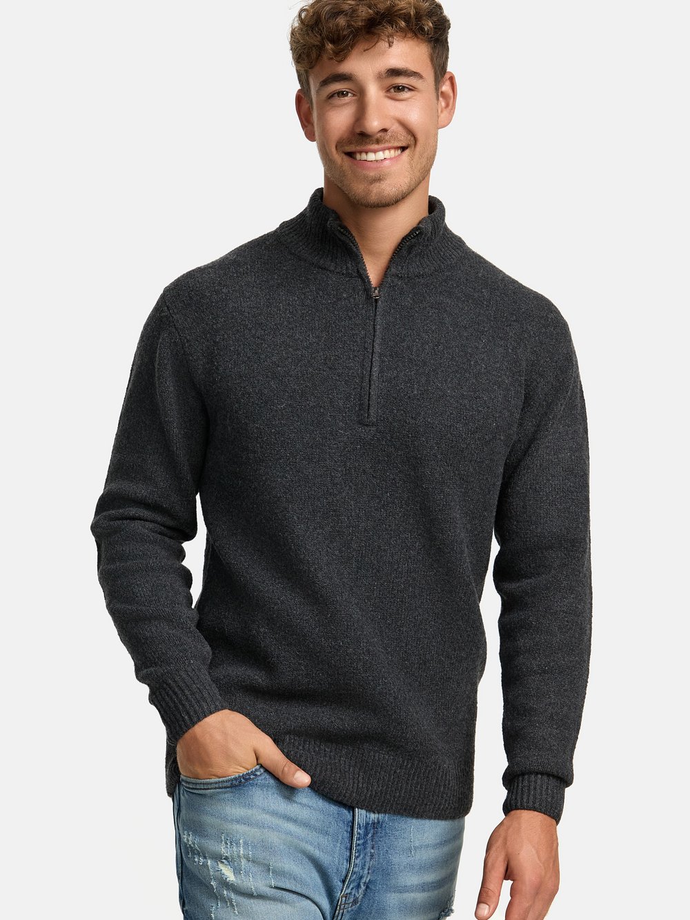 Indicode Strickpullover Herren Grobstrick grau, S