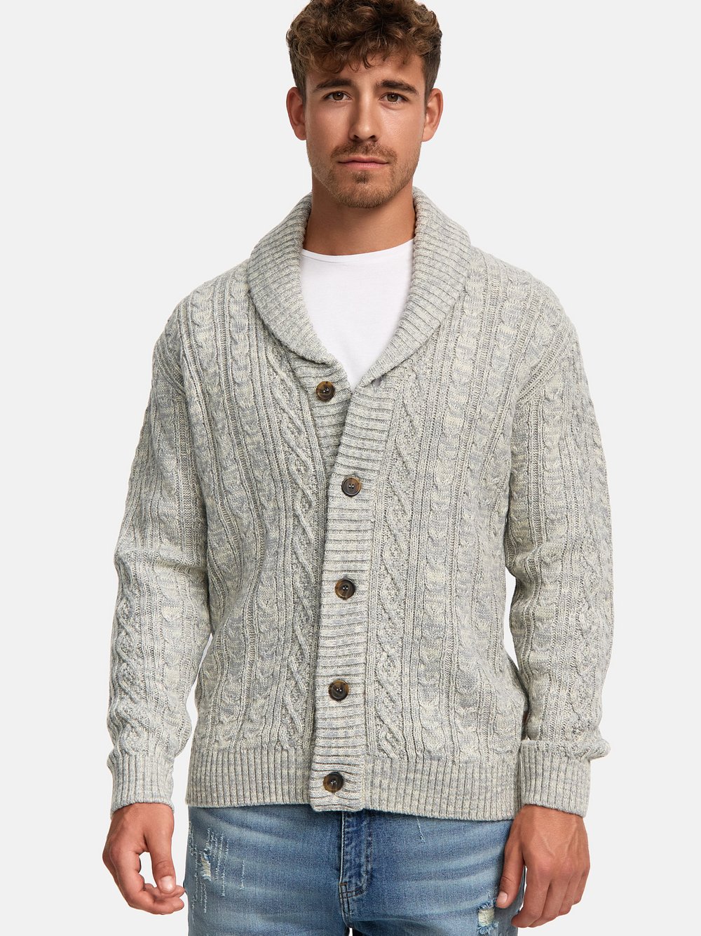 Indicode Strickjacke Herren Grobstrick grau, M