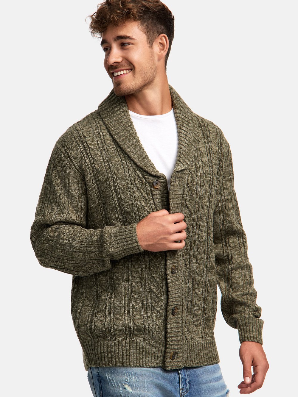 Indicode Strickjacke Herren Grobstrick grün, S