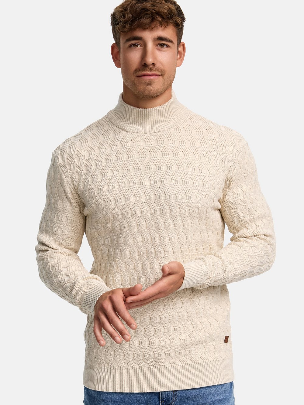 Indicode Strickpullover Herren Grobstrick beige, S