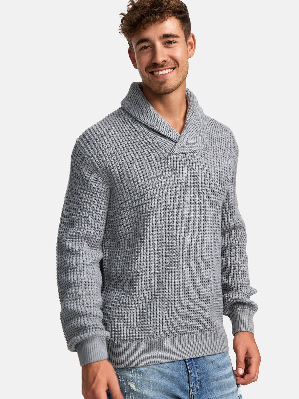 Indicode Strickpullover Herren Grobstrick grau, XL