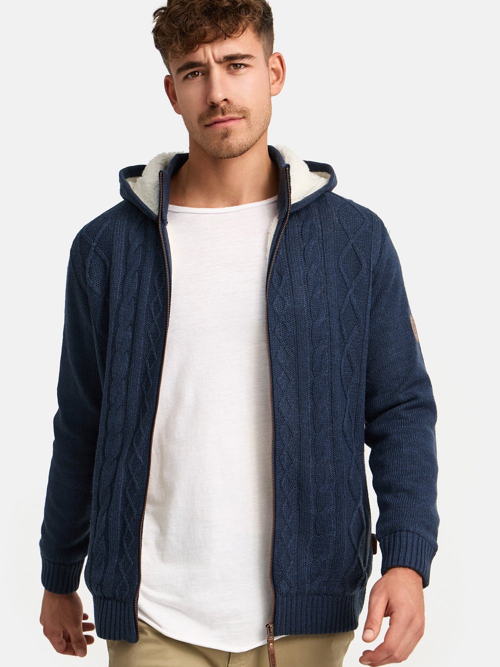 Indicode Strickjacke Herren Grobstrick blau, XXL