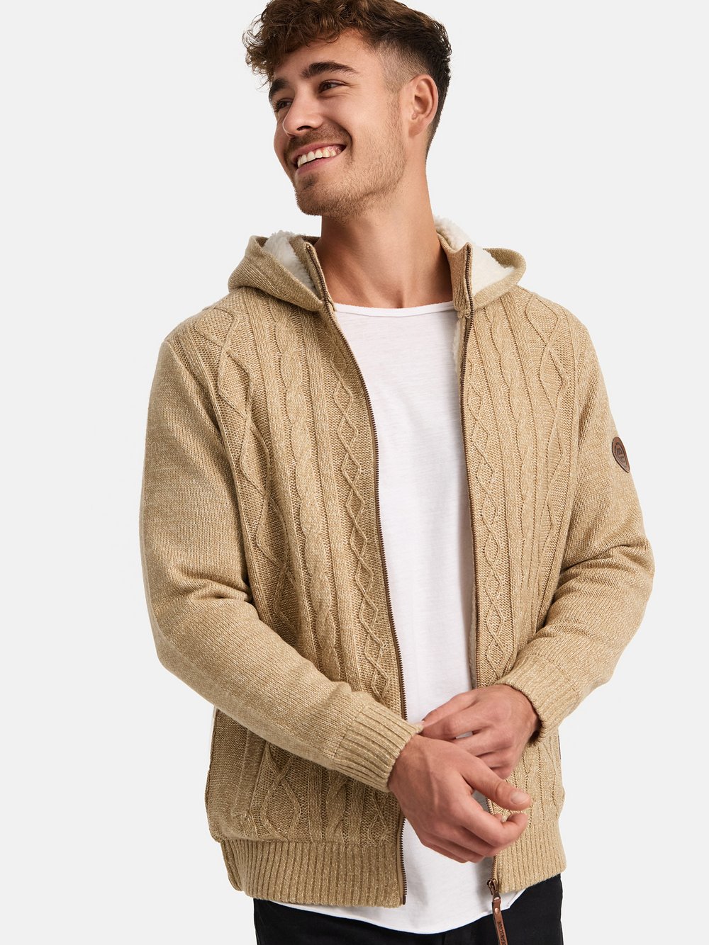 Indicode Strickjacke Herren Grobstrick beige, S