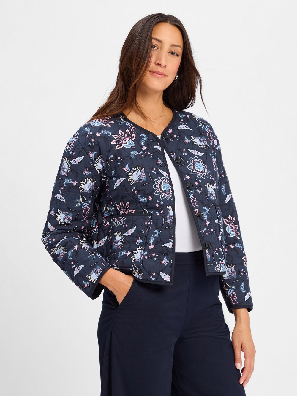 Marie Lund Stepp-Kastenjacke Damen Baumwolle blau gemustert, 38