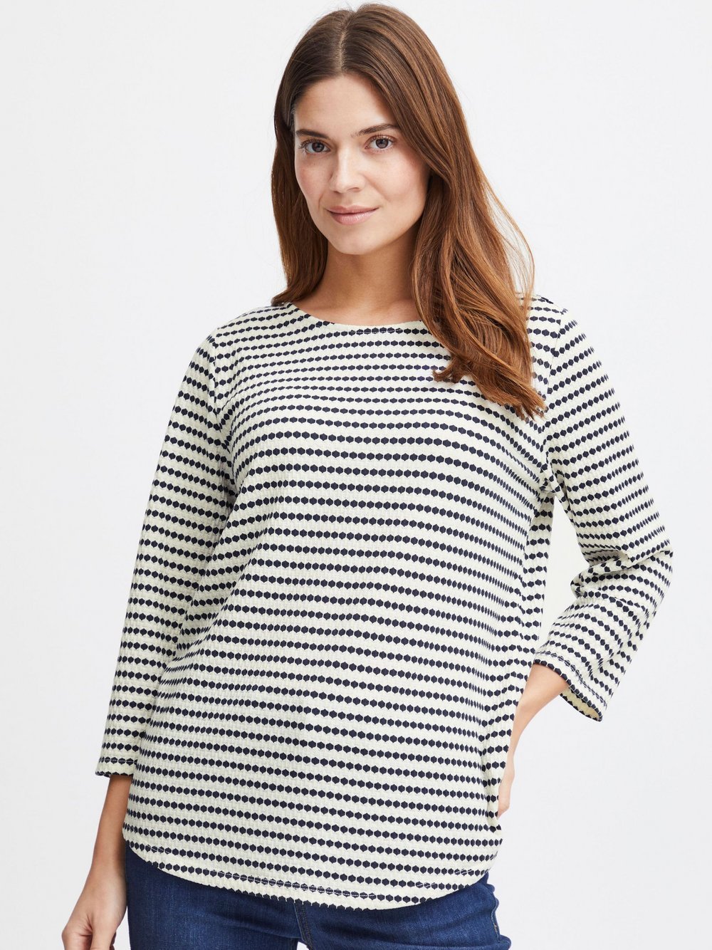 fransa Longsleeve Damen blau gestreift, L