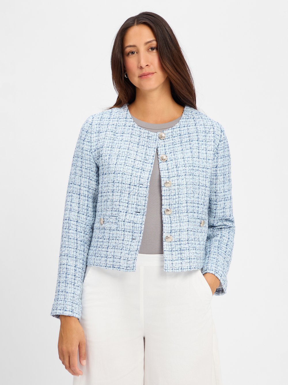 Marie Lund Kastenjacke Damen Baumwolle blau strukturiert, 38