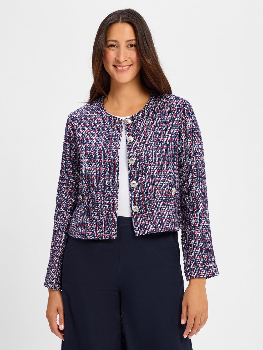 Marie Lund Kastenjacke Damen Baumwolle blau meliert, 36