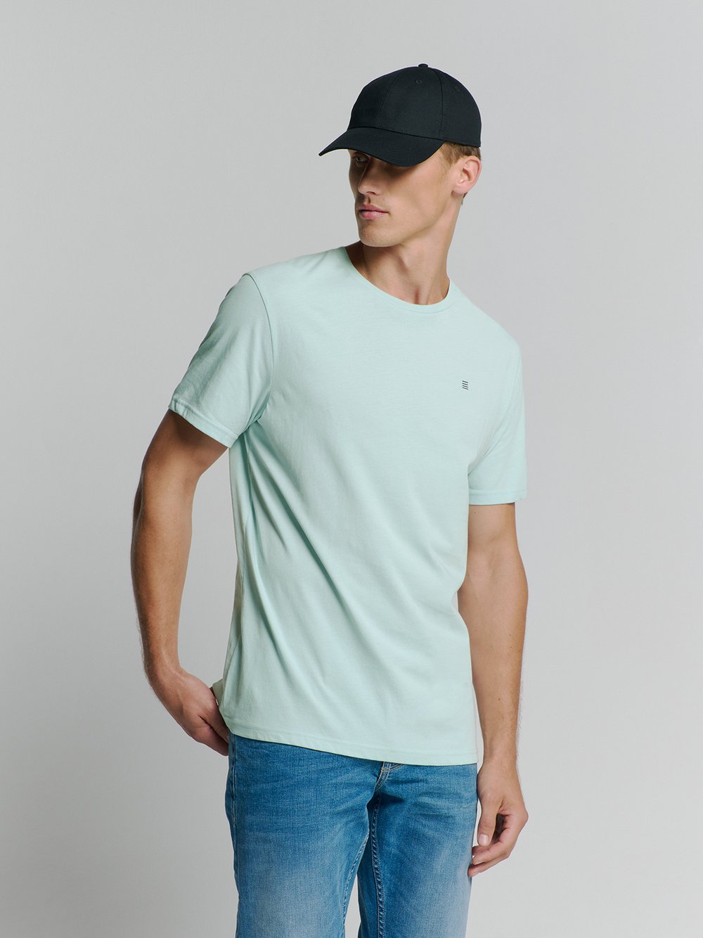 No Excess Basic Rundhals T-Shirt Herren Baumwolle blau, L