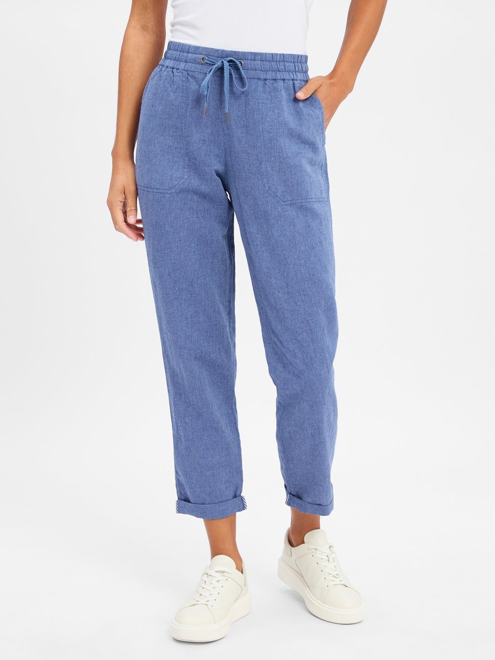 Olsen Stoffhose mit Leinen-Anteil Damen blau meliert, 44
