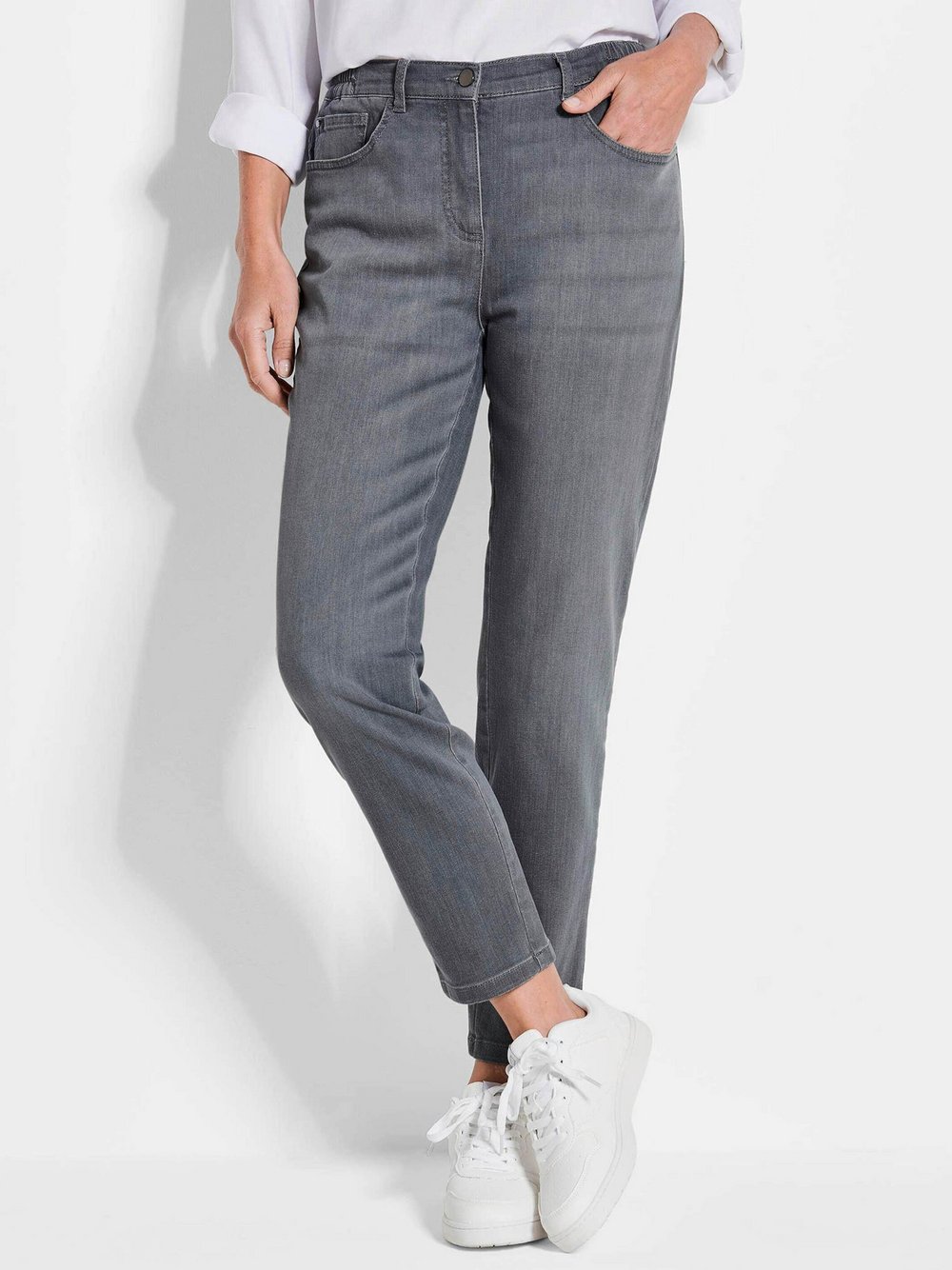 Thumbnail - Goldner 7/8-Jeanshose BELLA Damen Baumwolle grau, 44