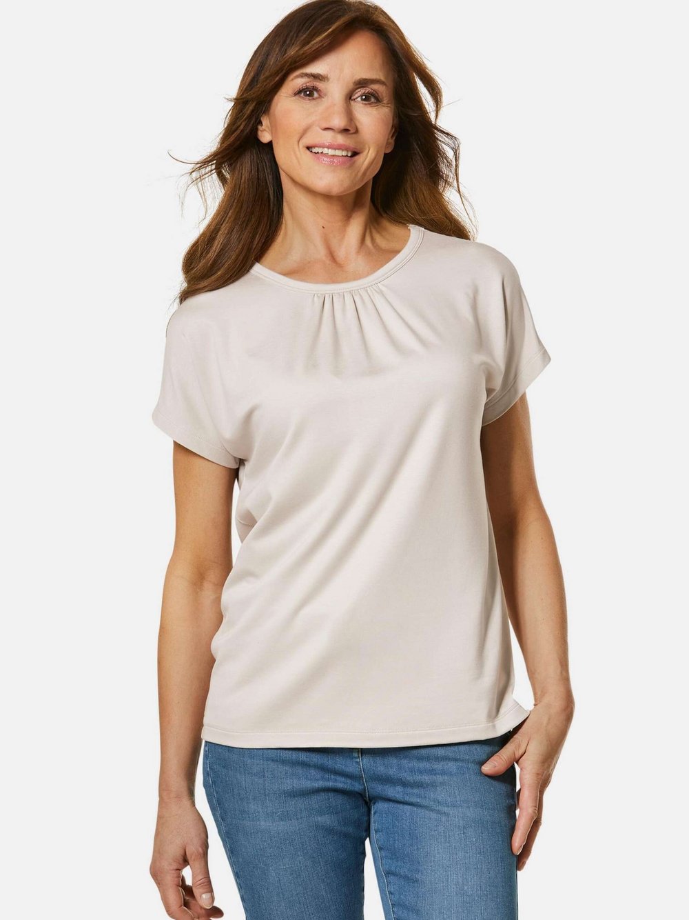 Goldner Rundhalsshirt Damen Modal braun, 42