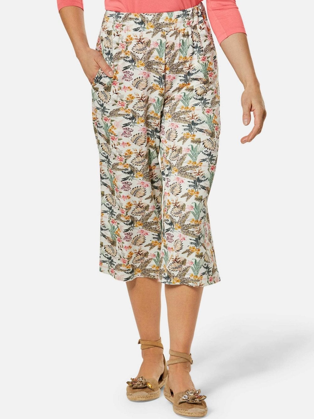 Goldner Kurzgröße: Druckhose Louisa mit weichem Fall Damen Viskose weiß bedruckt, 21