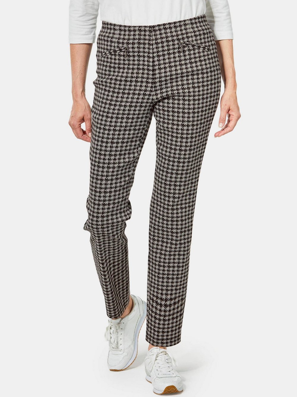 Thumbnail - Goldner Kurzgröße: Hose Louisa Damen Baumwolle schwarz gemustert, 26