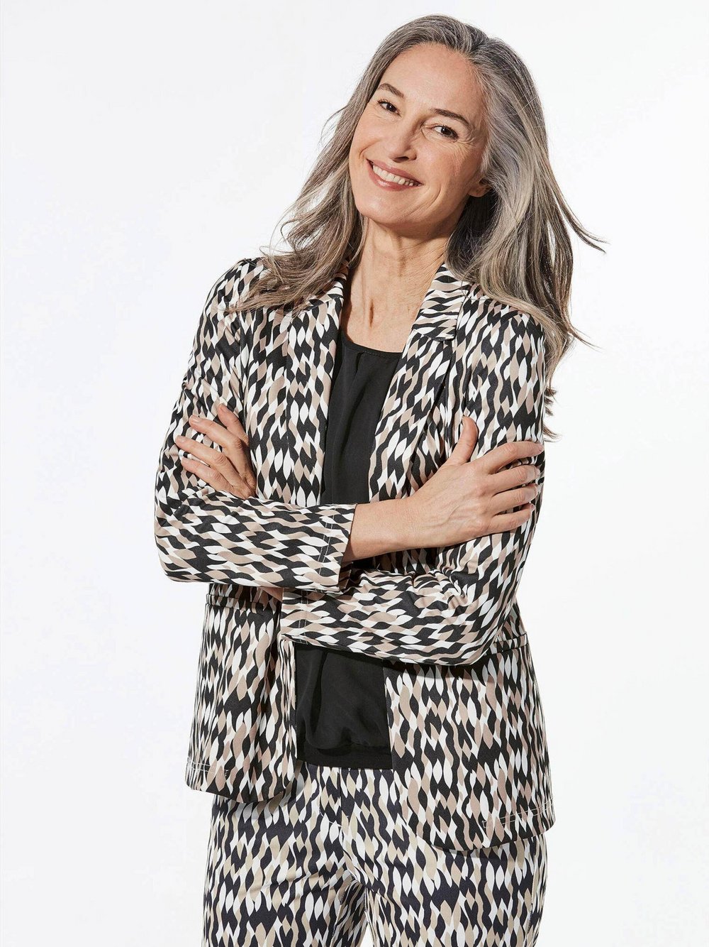 Goldner Blazer Damen schwarz gemustert, 44