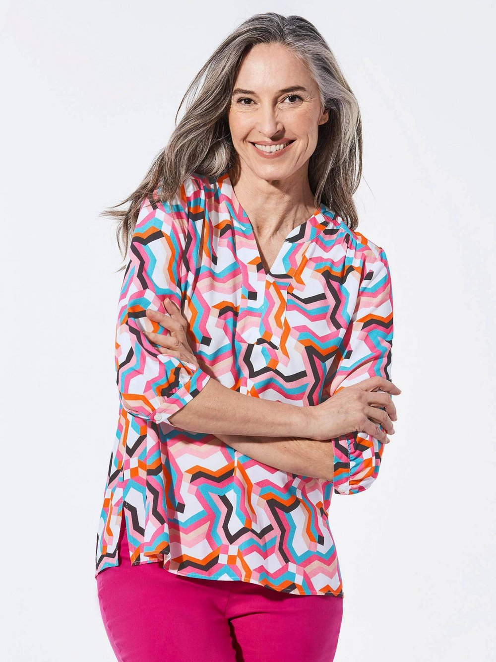 Goldner Bluse Damen Viskose weiß gemustert, 19