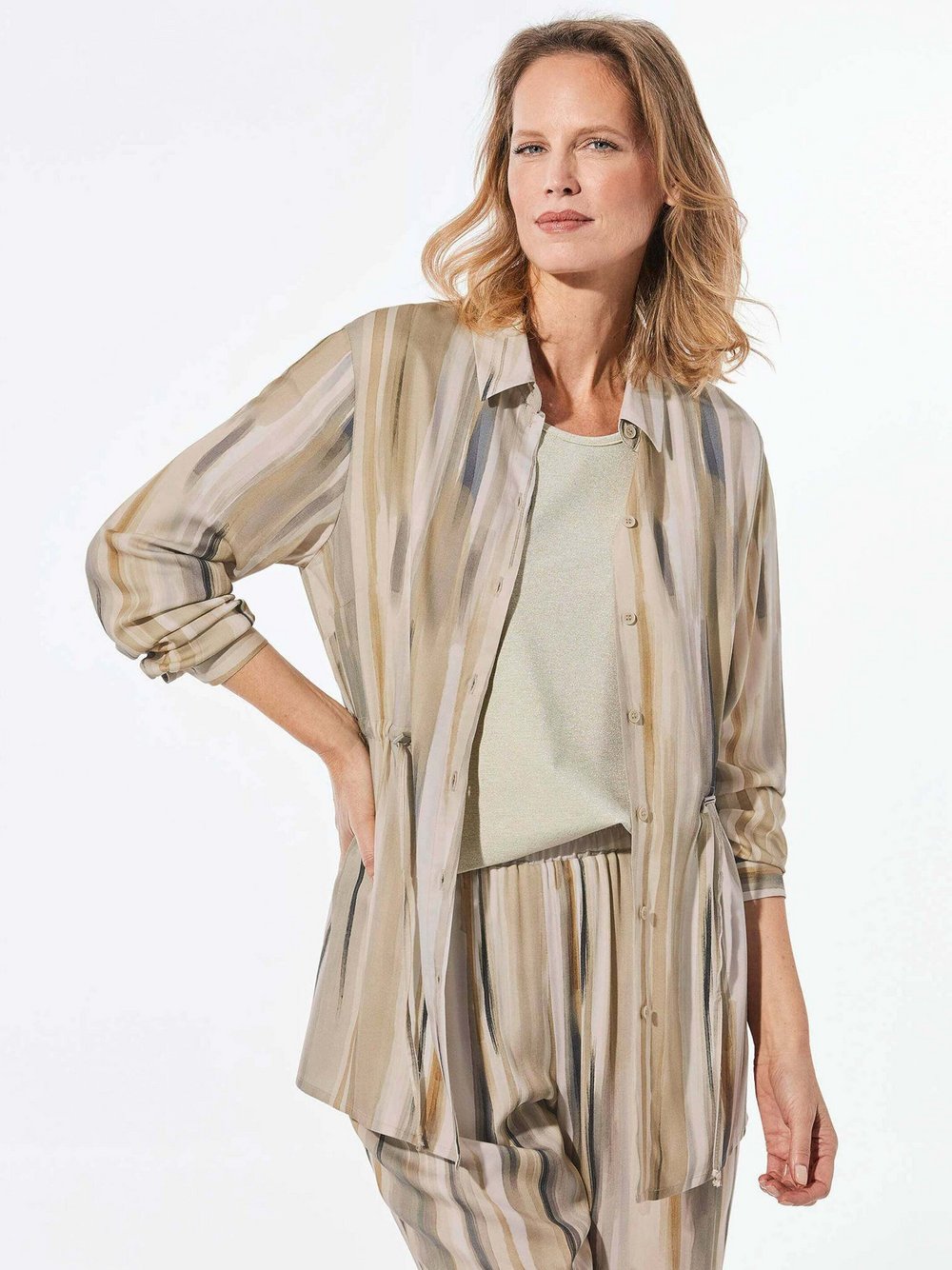 Goldner Longbluse Damen Viskose braun gemustert, 40