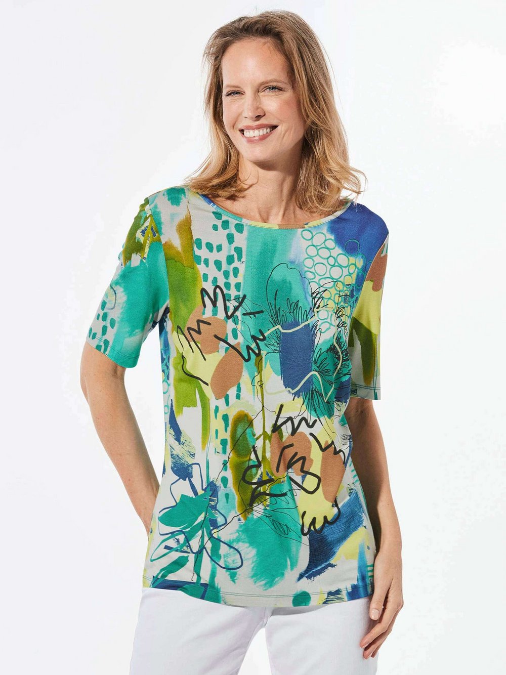 Goldner Shirt Damen Viskose mehrfarbig gemustert, 38