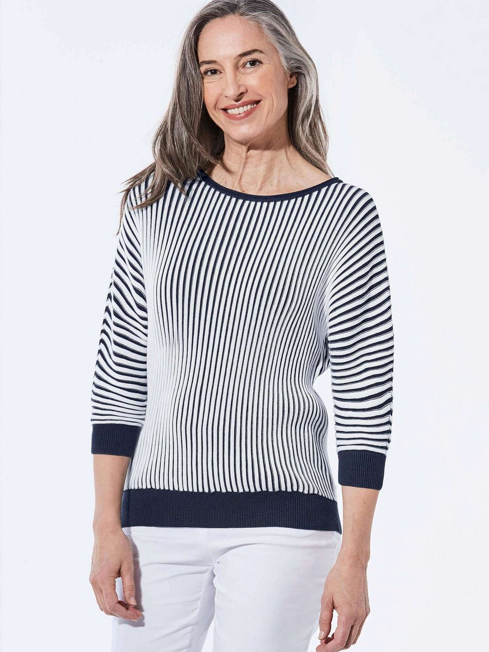 Goldner Pullover Damen Baumwolle blau gemustert, 36/38