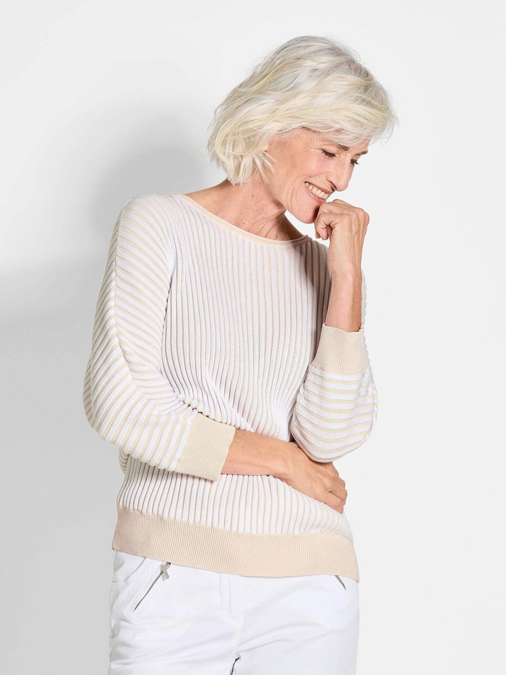 Goldner Pullover Damen Baumwolle braun gemustert, 40/42