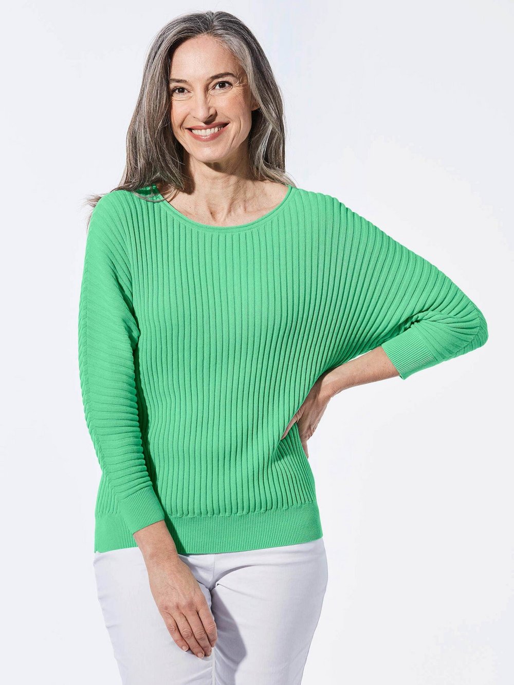 Goldner Kurzgröße: Pullover Damen Baumwolle grün, 22