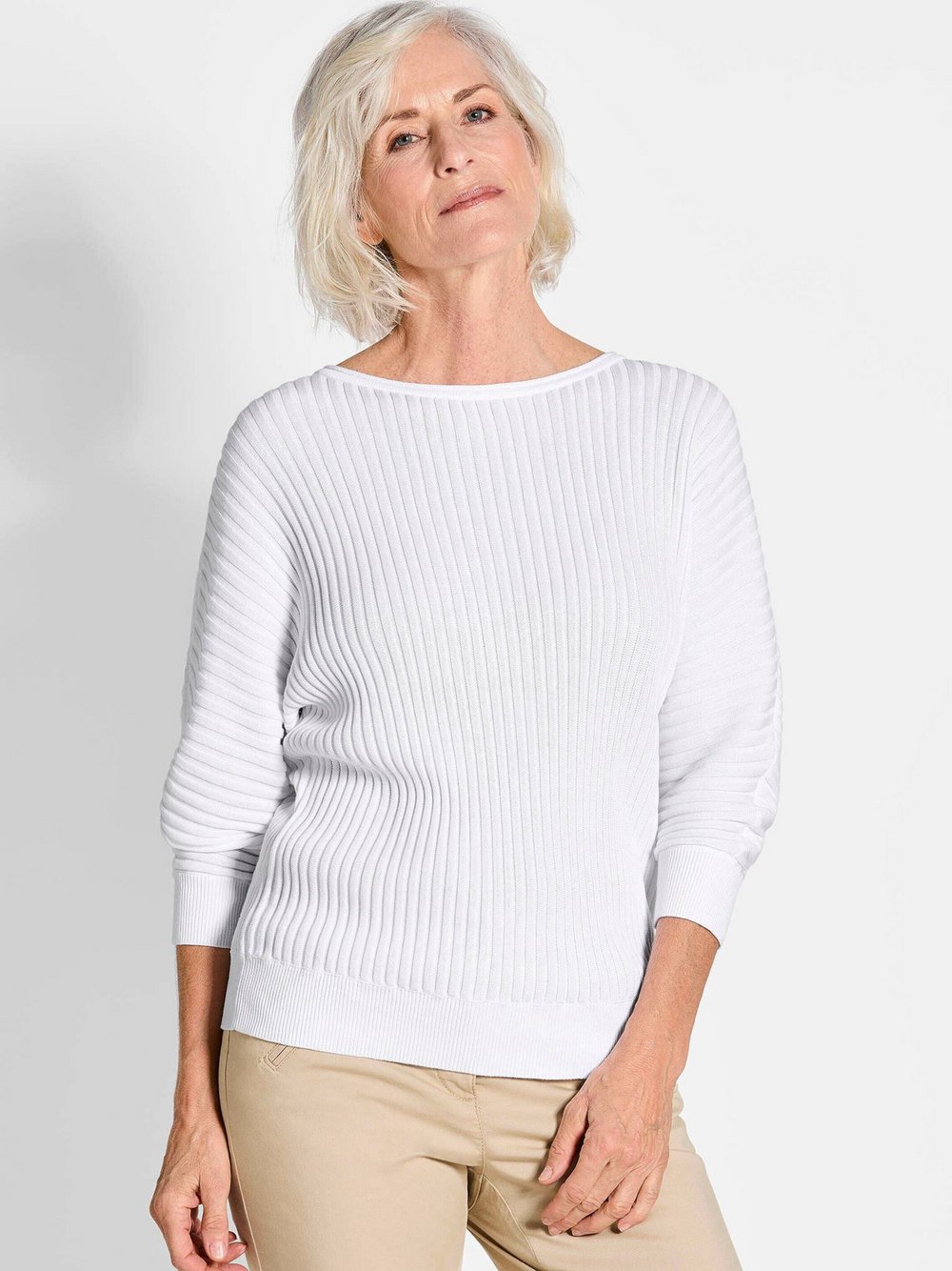 Thumbnail - Goldner Pullover Damen Baumwolle weiß, 40/42