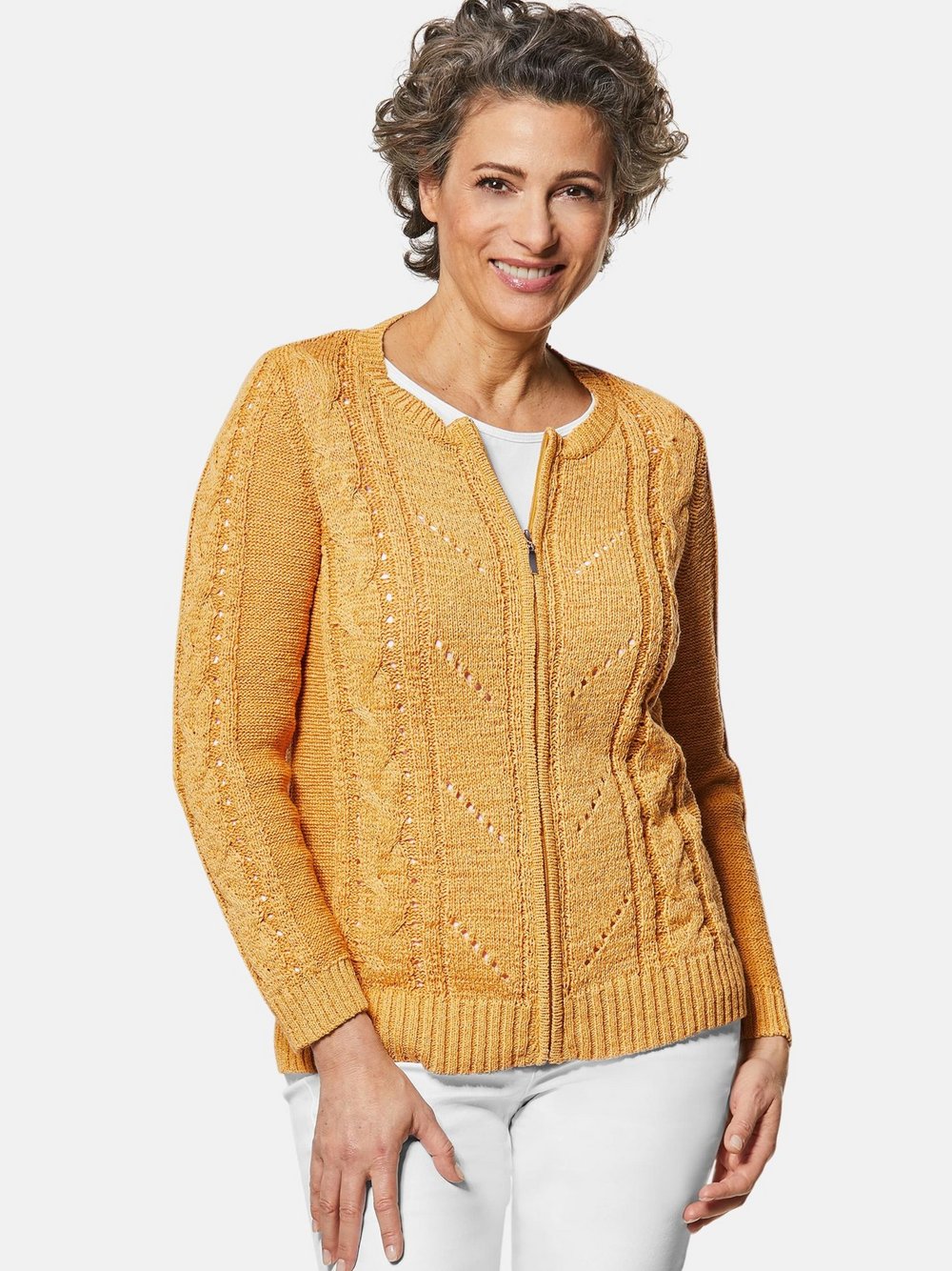 Goldner Bändchengarnstrickjacke Damen gelb, 48